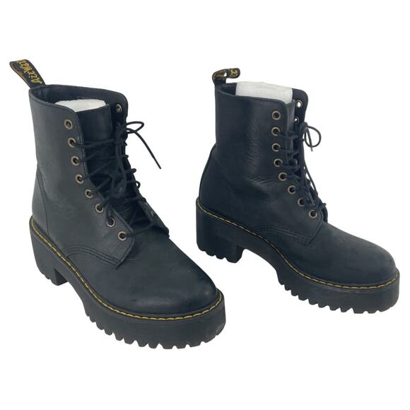 Dr. Martens Shriver Hi Black Leather Platform Combat Boots Women’s 7 Preowned - Picture 1 of 7